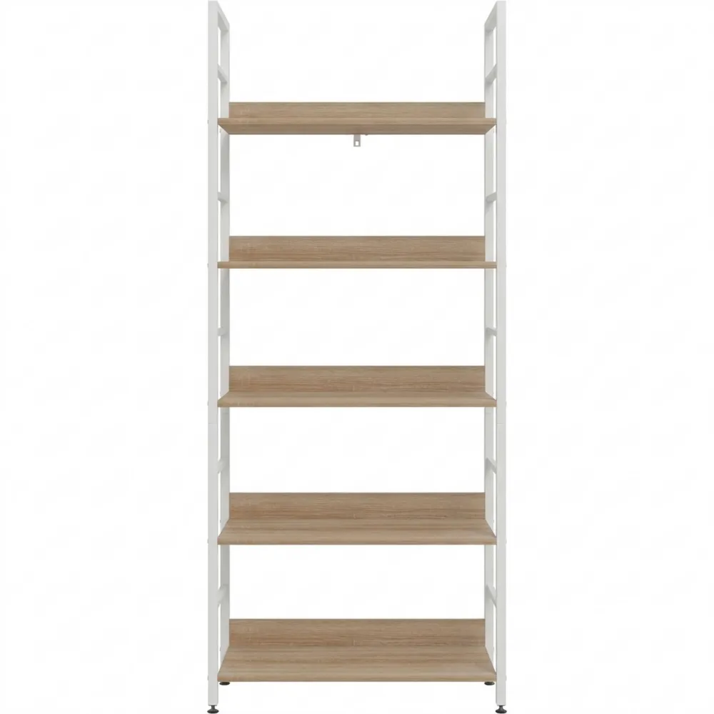 Offenes Regal mit 5 Ebenen für Wohn- und Arbeitsbereiche, 60x160x27,5 cm, Weiß und Eiche
