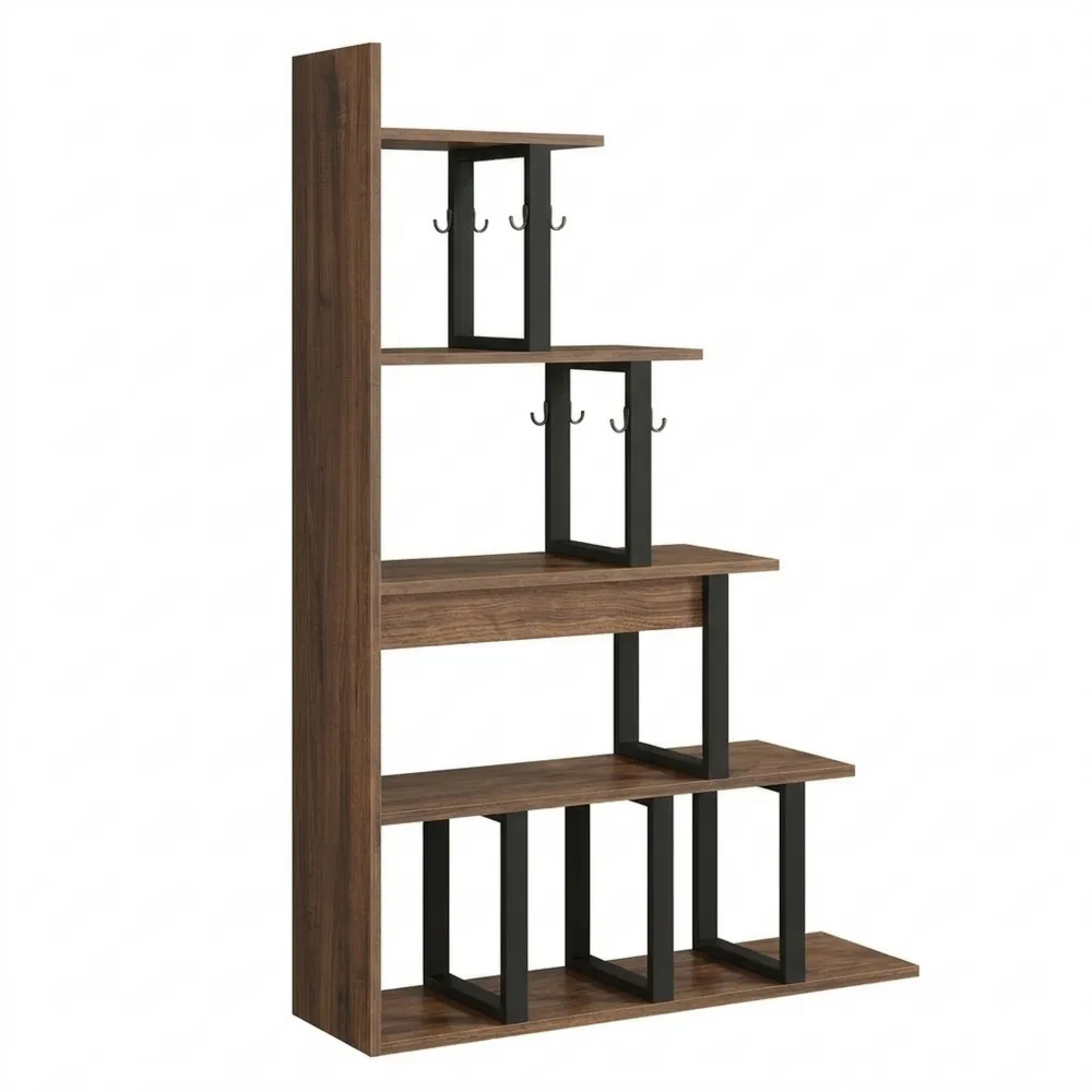 Freistehendes Eckregal mit 5 Ablagen im modernen Stil, vielseitig einsetzbar für Wohnzimmer, Schlafzimmer, Büro, Schwarz