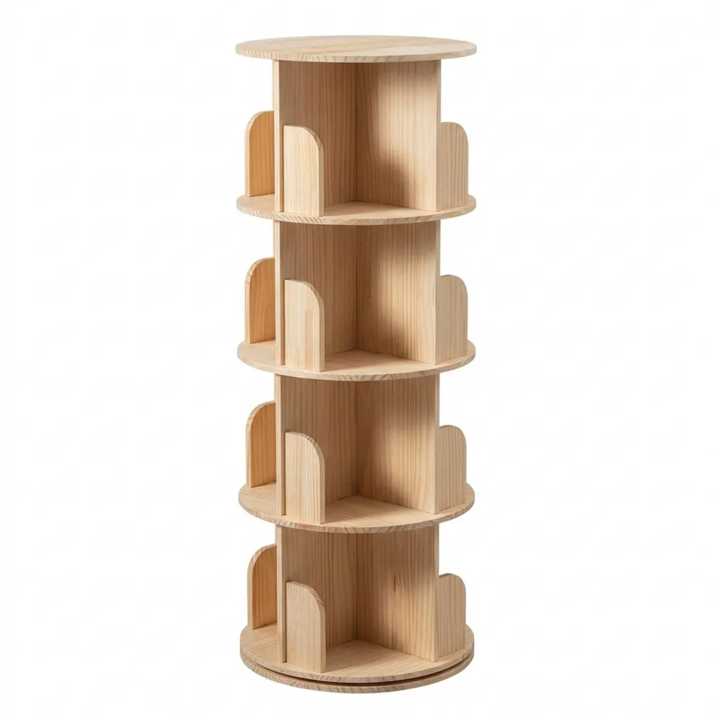Rotierendes Massivholz-Bücherregal, mehrstufiges Aufbewahrungsregal