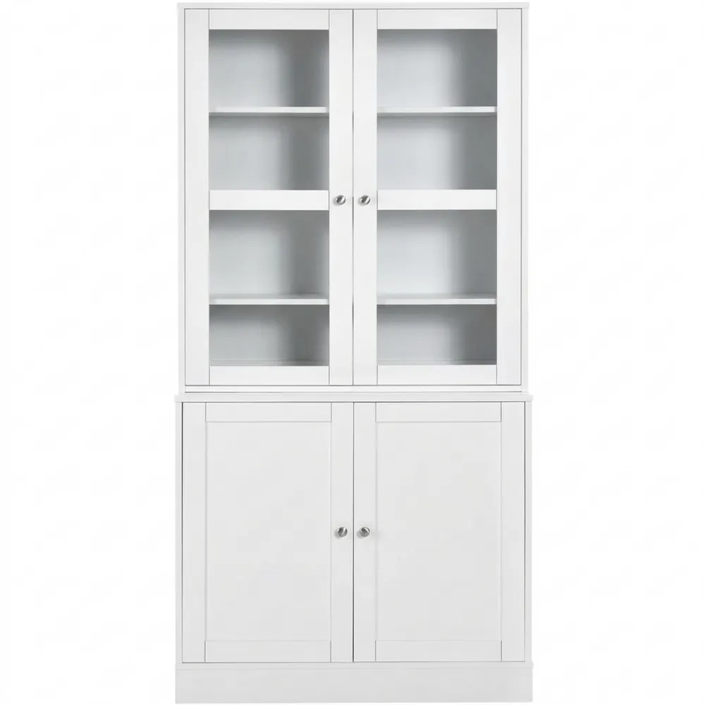 Großes Bücherregal mit Türen und 6 Fächern, Weiß, 76x40x178,5 cm