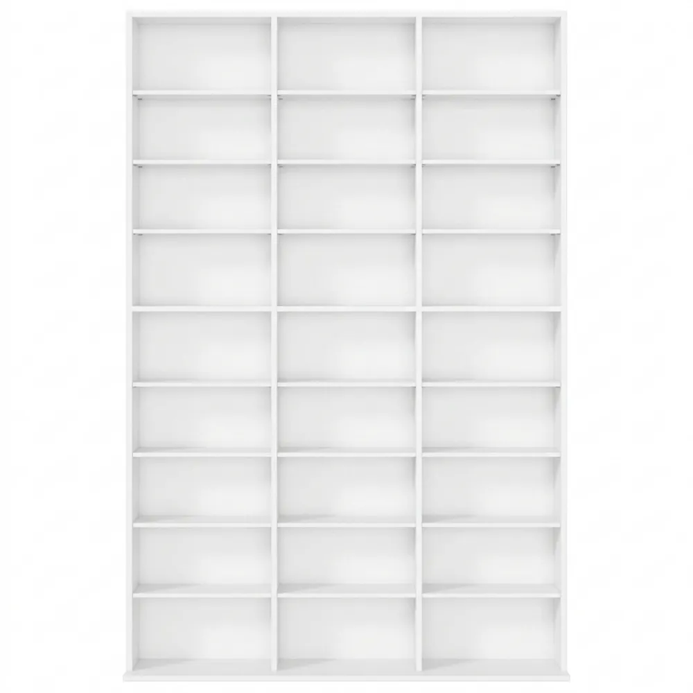 Hohes Bücherregal mit 27 Fächern, CD-Ständer, höhenverstellbares Raumteilerregal, Weiß