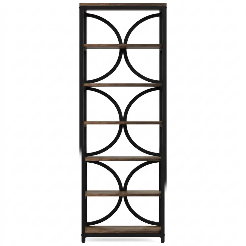 Industrielles Bücherregal mit 6 Ebenen, Aufbewahrung für Wohnzimmer und Büro, Braun