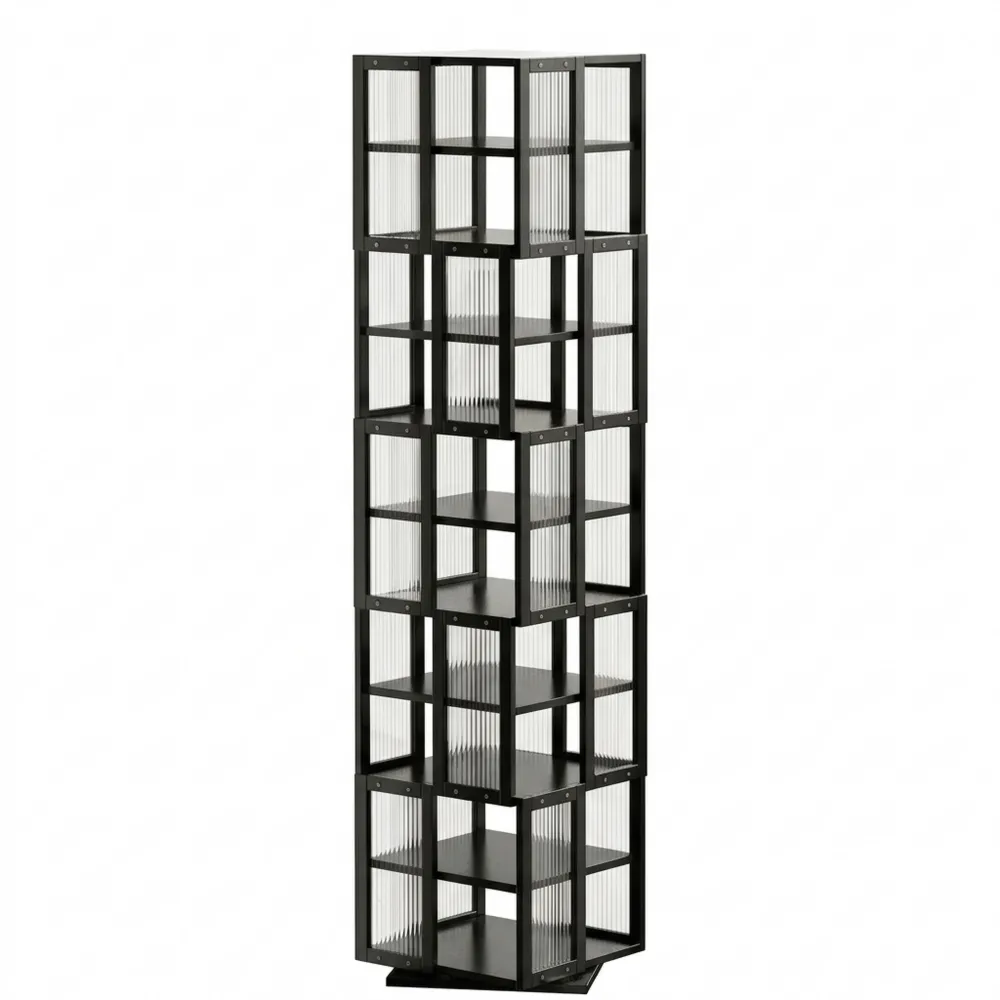 5-stufiges drehbares Bücherregal aus Massivholz für Büro und Zuhause