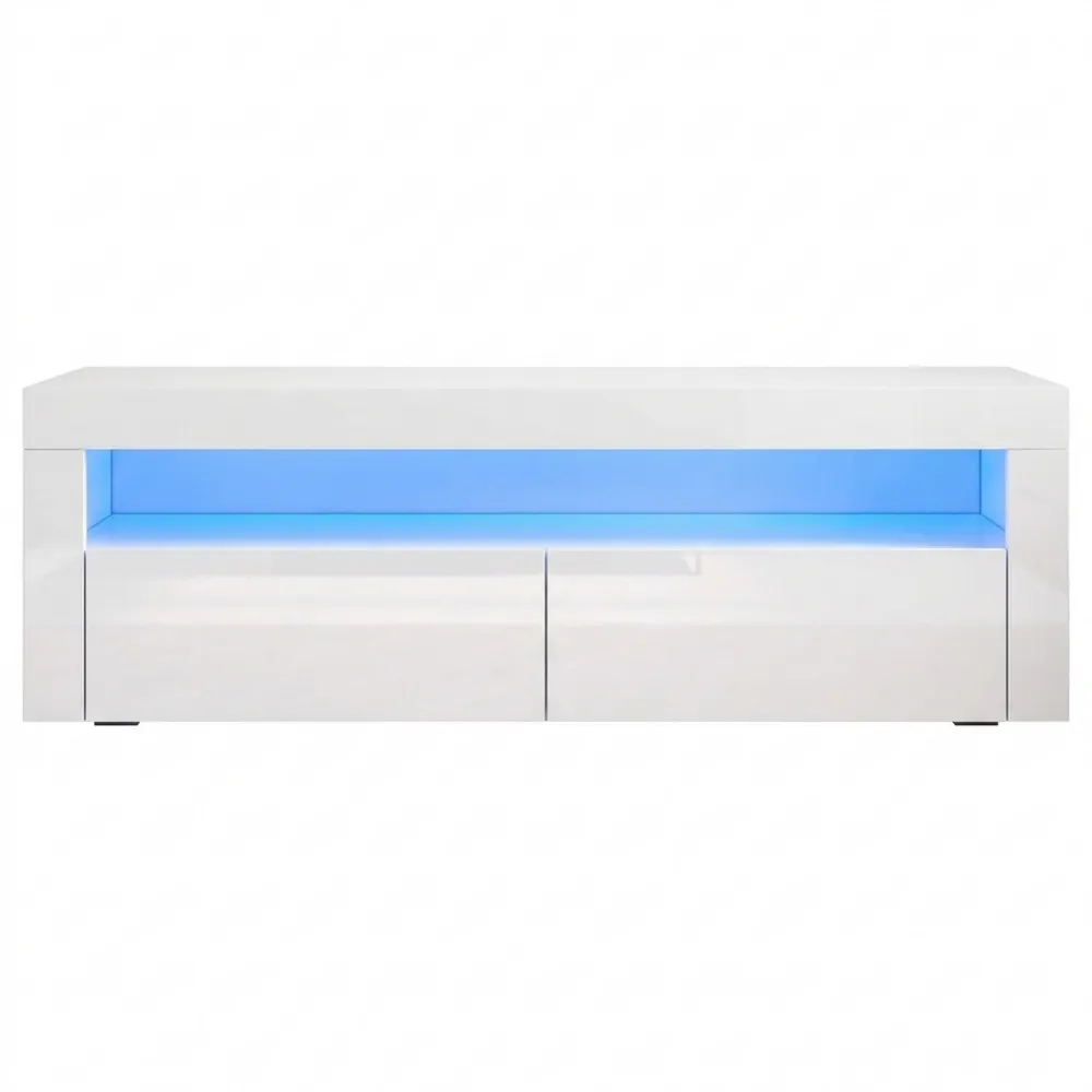 Fernsehtisch mit LED-Beleuchtung, 12 einstellbare Farben, Hochglanz Weiß, 155x40x45cm