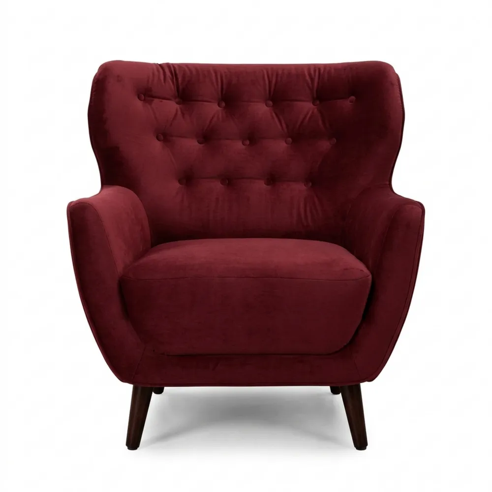 Retro-Samt-Polstersessel mit Knopfdetails, Rot, 87 x 89 x 88 cm