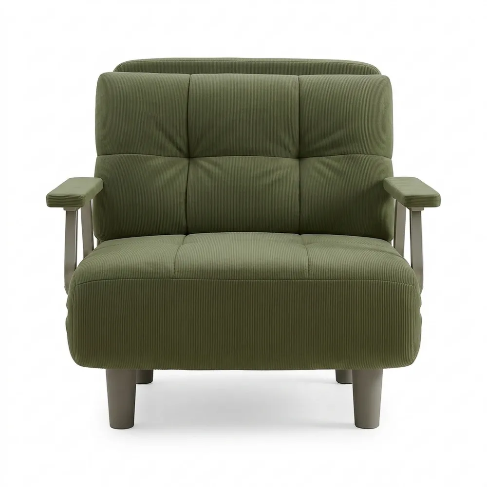 Verstellbarer Schlafsessel mit Kissen und Metallfüßen in Hellgrün