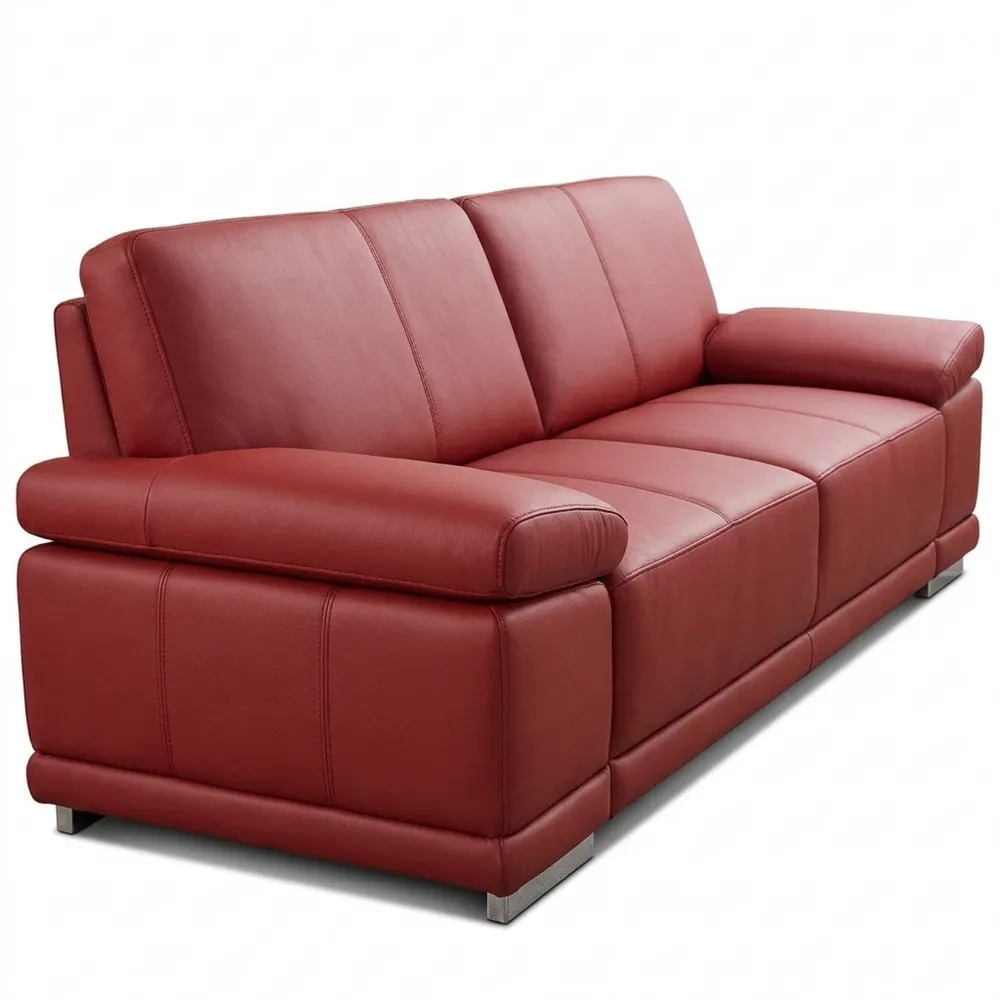Modernes 3,5-Sitzer Ledersofa mit verstellbaren Armlehnen in Rot