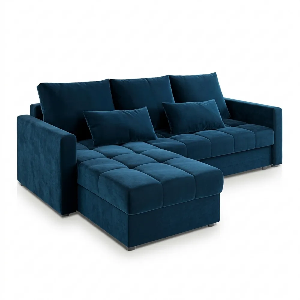 Ecksofa L-Form mit Schlaffunktion und Bettkasten, Blau