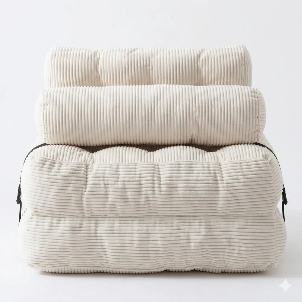 Vielseitiges Schlafsofa mit Kissen und Rückstütze, komfortables Bodensofa für Wohn- und Schlafzimmer, Beige