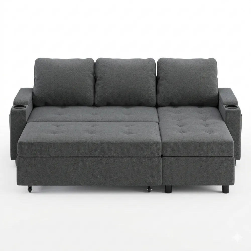 Ecksofa mit Schlaffunktion und Stauraum, L-Form, Dunkelgrau