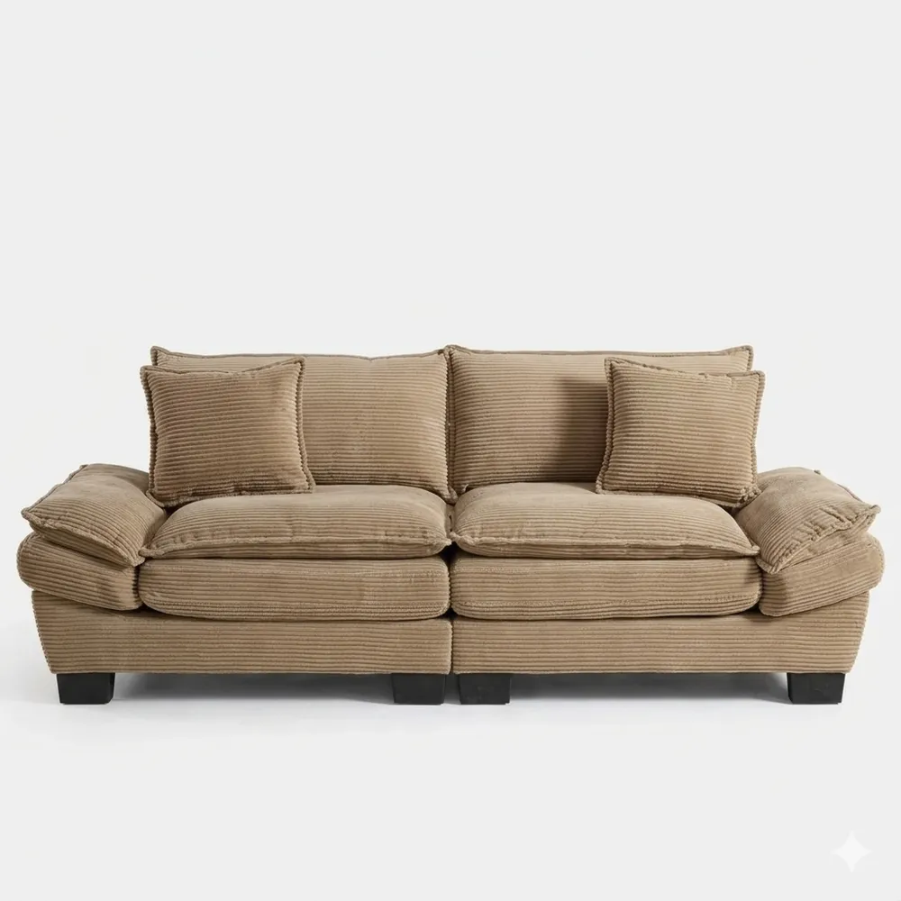Bequemes 3-Sitzer-Sofa mit Zierkissen und Polsterung, Belastbar bis 450 kg, 224x81x81 cm