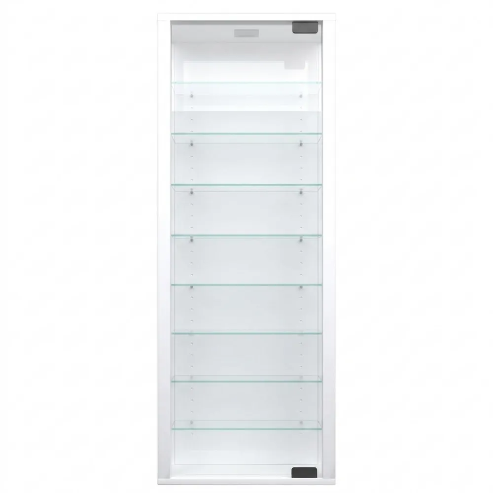 Große weiße Vitrine mit verstellbaren Glasböden, Spiegel und LED