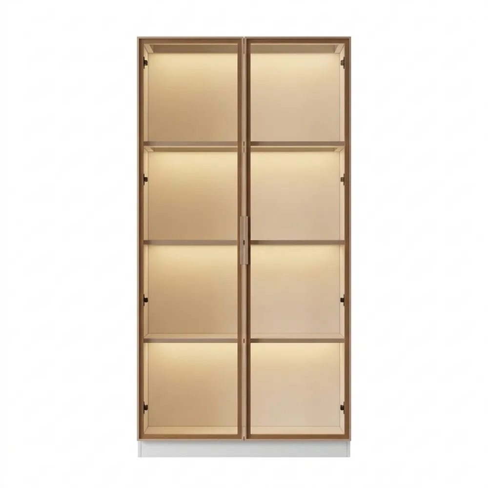 Moderne Glasvitrine mit LED und verstellbaren Böden, Doppeltüren, viel Stauraum