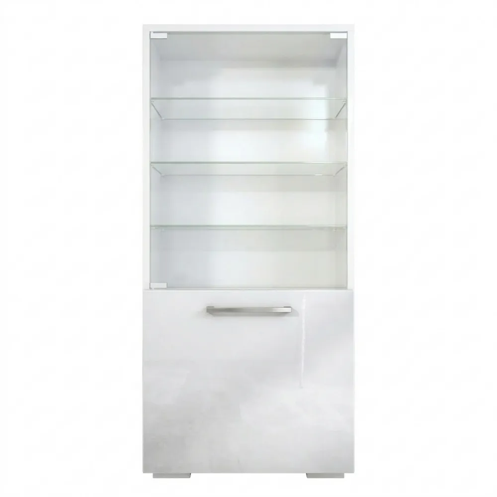 Moderne Vitrine mit Glastür, Weiß Matt/Hochglanz, 50x122,5x34,5 cm