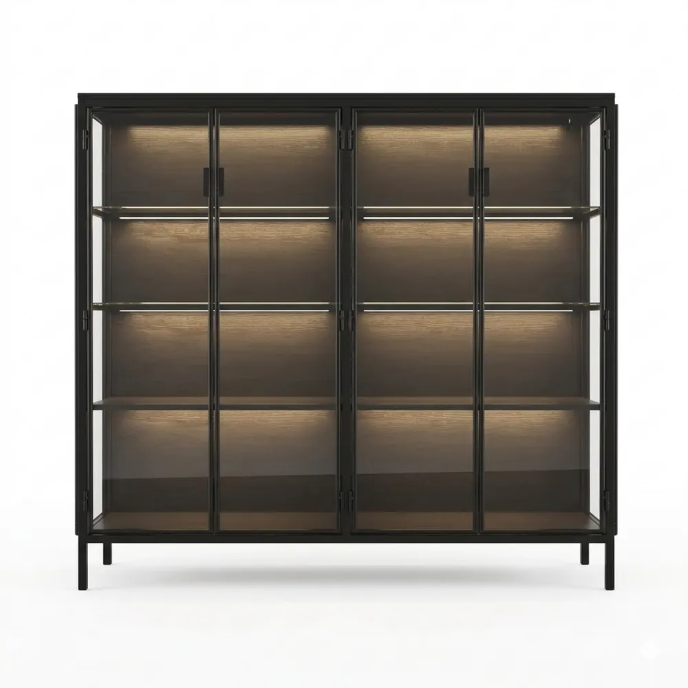 Stilvolle Glasvitrine mit LED-Licht, aus gehärtetem Glas und MDF