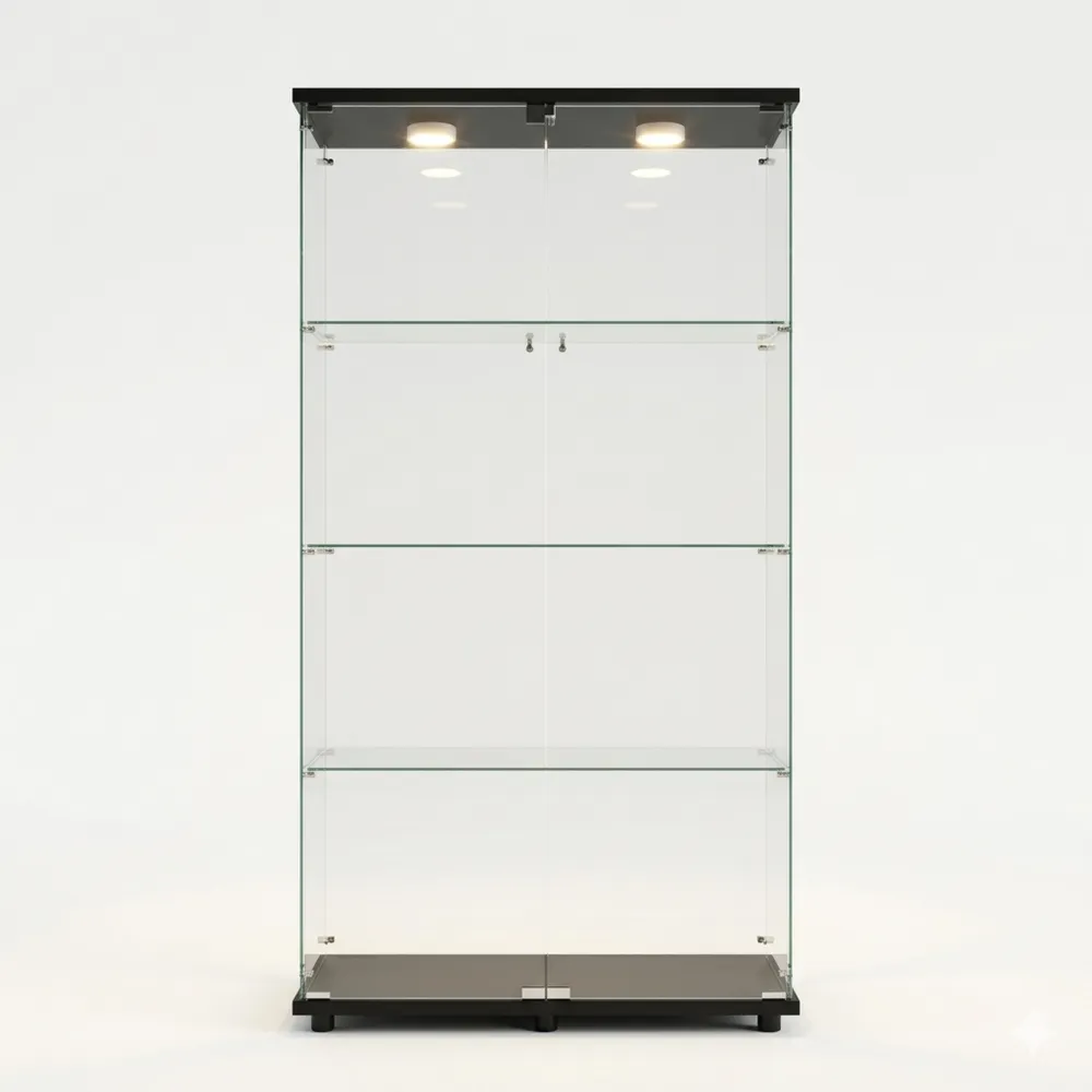 Glasvitrine mit LED, hohe Standvitrine mit 4 Ebenen und 2 Türen, ideal für Wohnzimmer, Schlafzimmer, Büro
