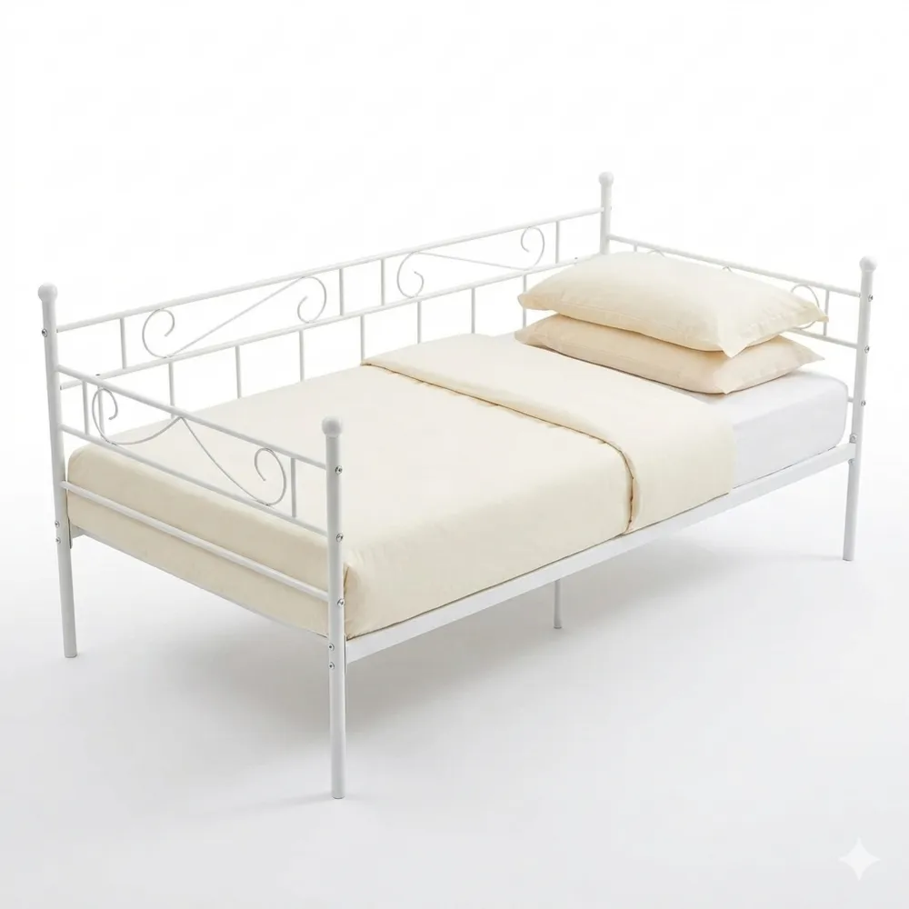 Metallbettgestell 90x200 cm, weiß, für Kinder und Erwachsene