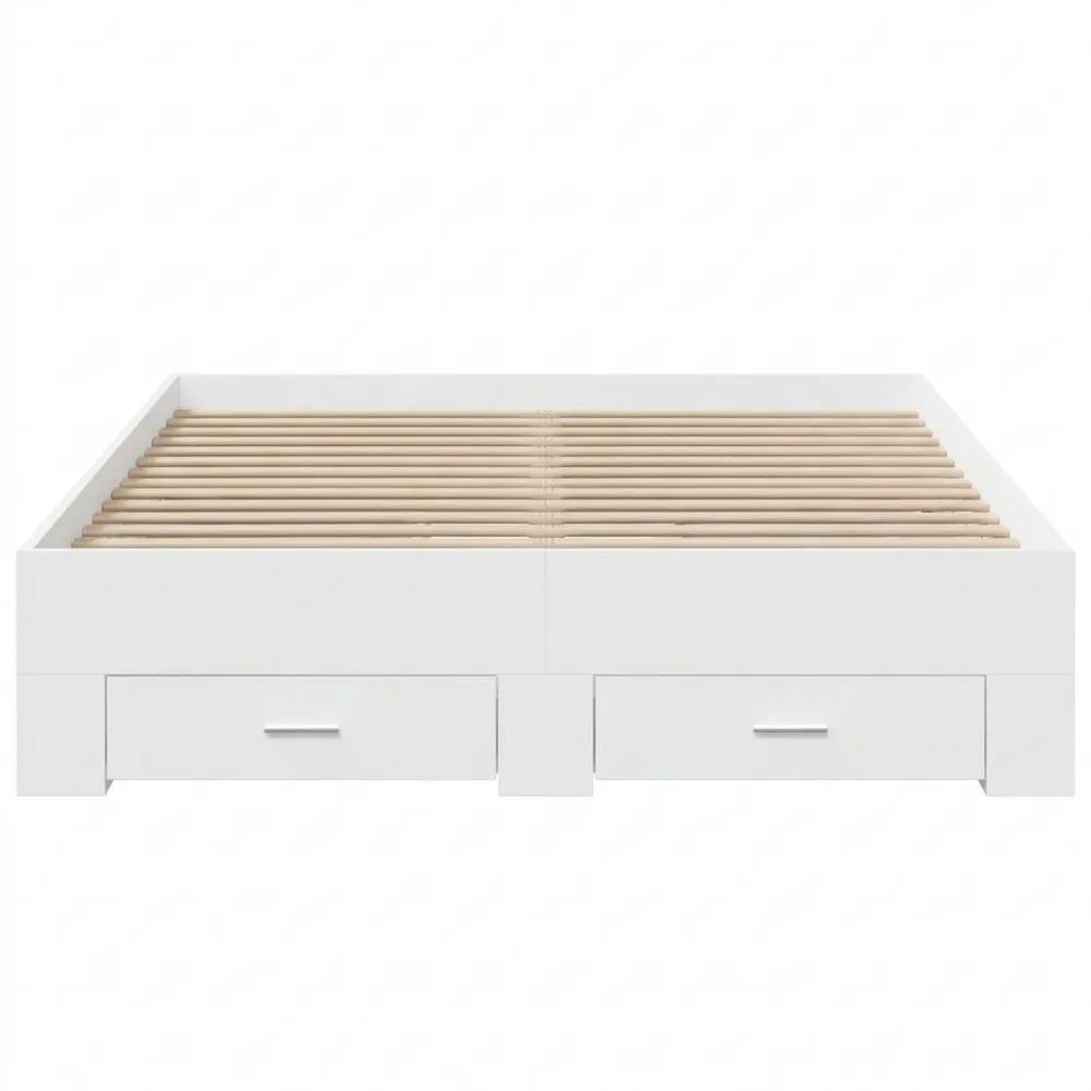 Holzbett mit Stauraum und Lattenrost, Doppelbett 140x200 cm, Weiß