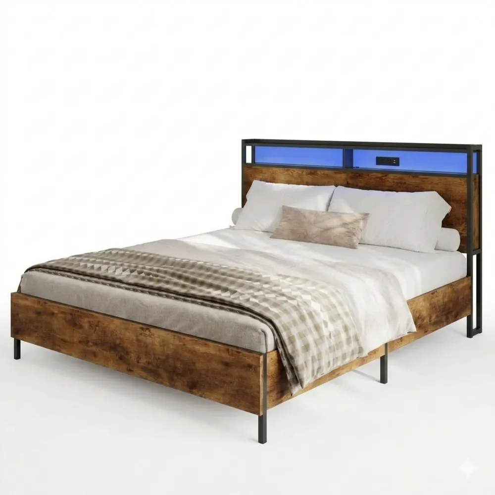 Modernes Doppelbett 140x200 cm mit LED und Stauraum