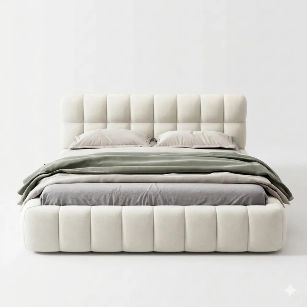 Modernes Polsterbett 140x200 cm mit Lattenrost, Leinen, Beige