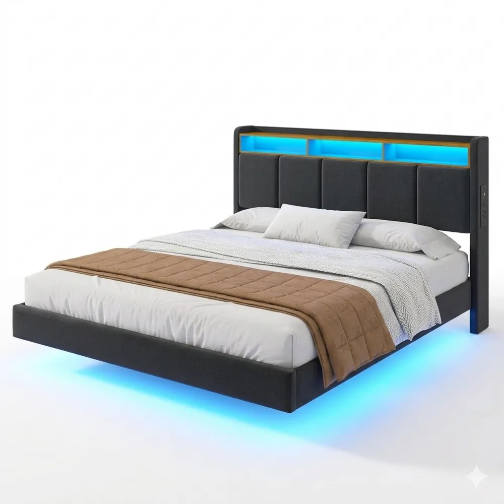 Modernes Polsterbett 180x200 cm mit LED und Stauraum