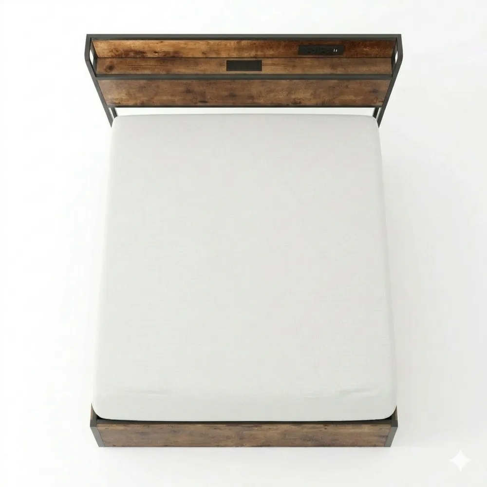 Doppelbett mit Stauraum und Hebemechanismus, Holz-Kopfteil, Staufächer und Ladestation