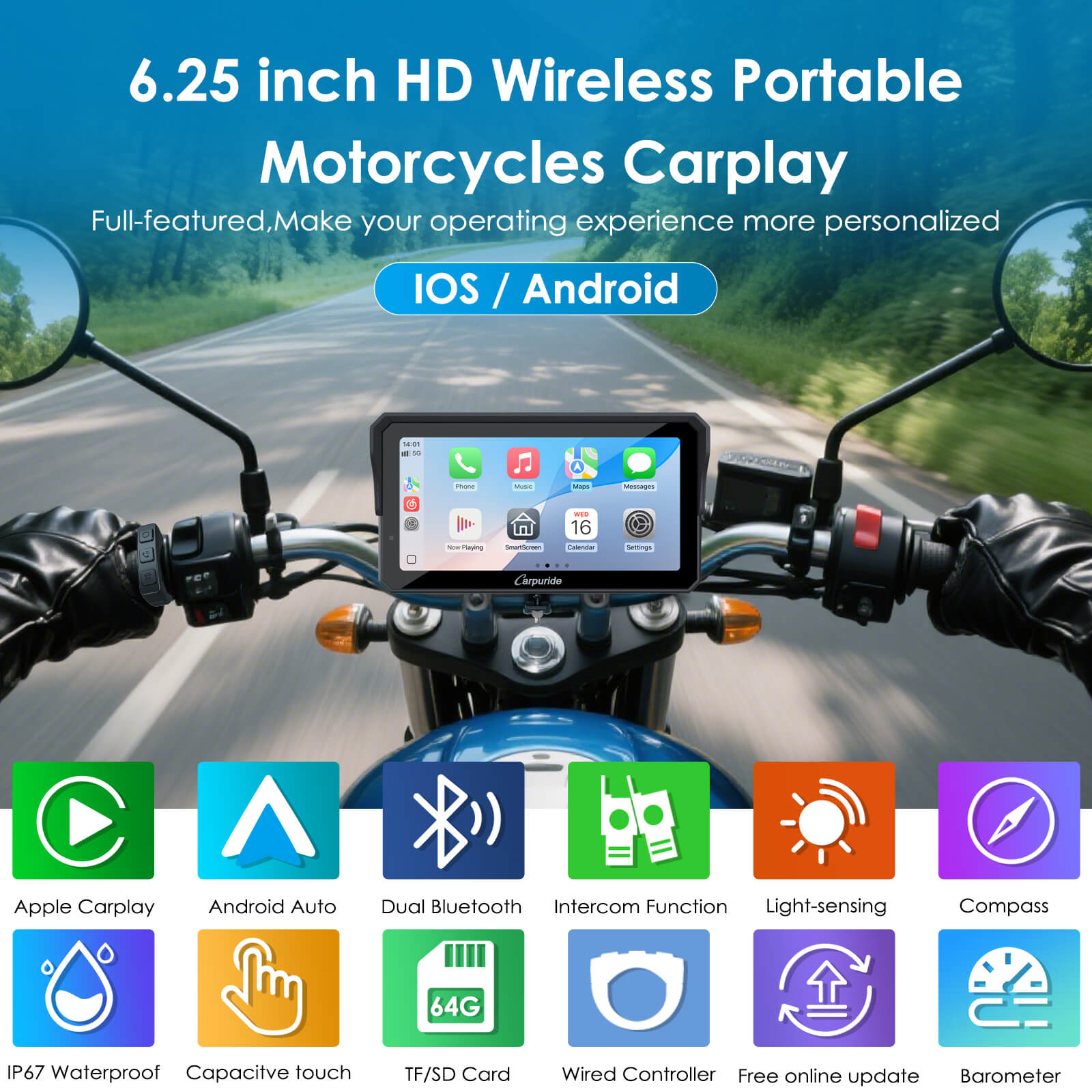 Carpuride W602S Pro Wireless Motorcycle Stereo