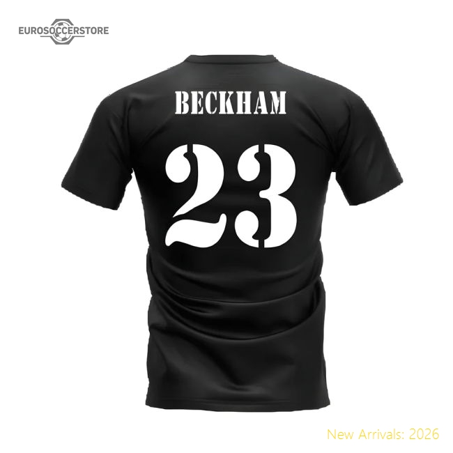 Real Madrid 2002-2003 Retro Shirt T-shirt (Black) (BECKHAM 23)-Football Jersey Hub