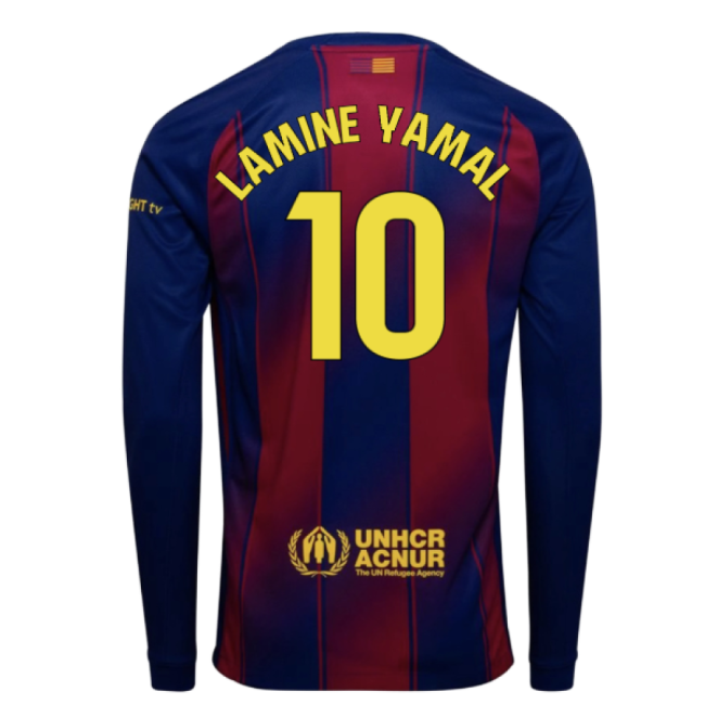 2025-2026 Barcelona Home Long Sleeve Shirt (Lamine Yamal 10)-Football Jersey Hub