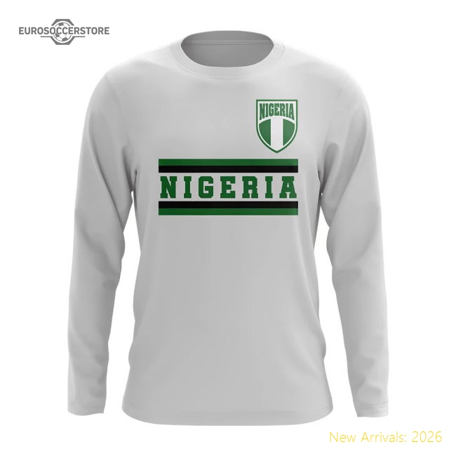 Nigeria Core Football Country Long Sleeve T-Shirt (White)-Football Jersey Hub