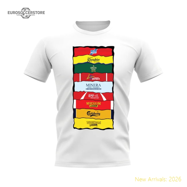 Wrexham Shirt Sponsor History T-shirt (White)-Football Jersey Hub