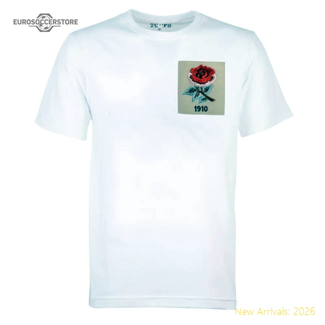 England Rose 1910 White T-Shirt-Football Jersey Hub