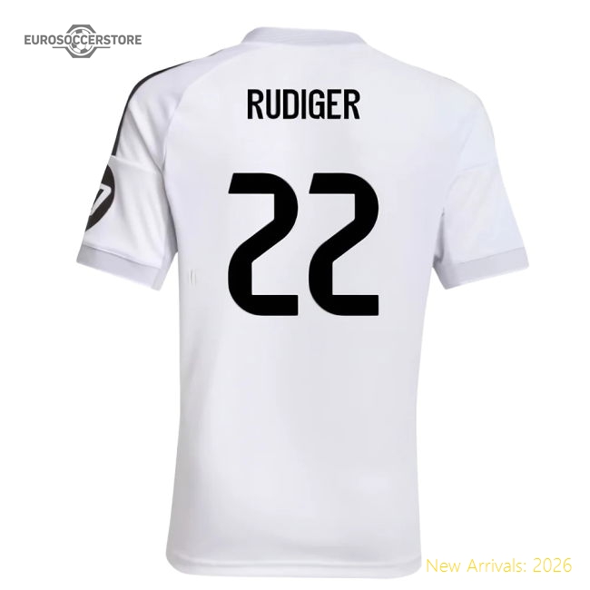 2025-2026 Real Madrid Home Shirt (Kids) (Rudiger 22)-Football Jersey Hub