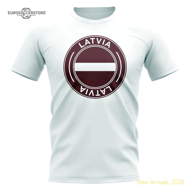 Latvia Football Badge T-Shirt (White)-Football Jersey Hub