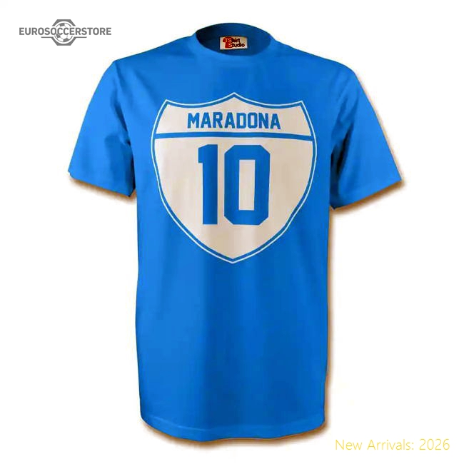 Diego Maradona Napoli Crest Tee (sky Blue)-Football Jersey Hub