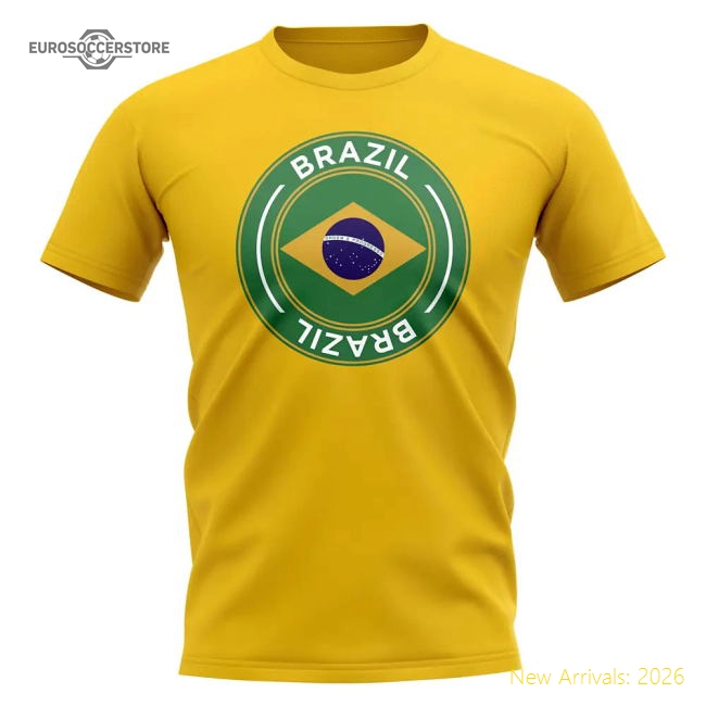 Brazil Football Badge T-Shirt (Yellow)-Football Jersey Hub