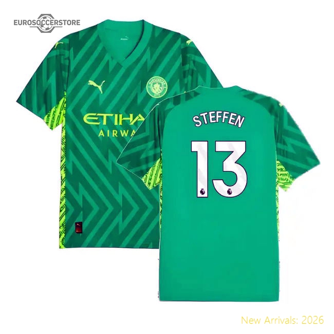 2023-2024 Man City Home Goalkeeper Shirt (Green) (Steffen 13)-Football Jersey Hub