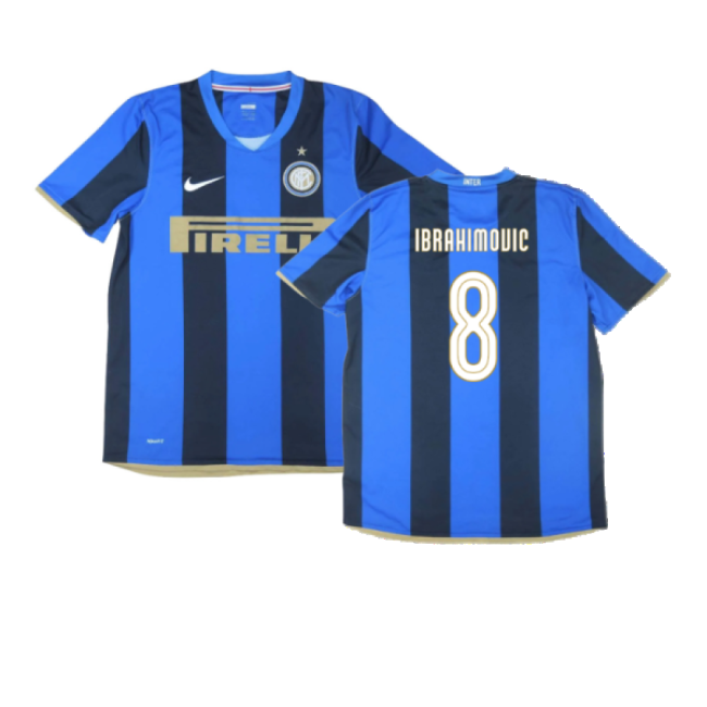 Inter Milan 2008-09 Home Shirt ((Excellent) S) (Ibrahimovic 8)-Football Jersey Hub