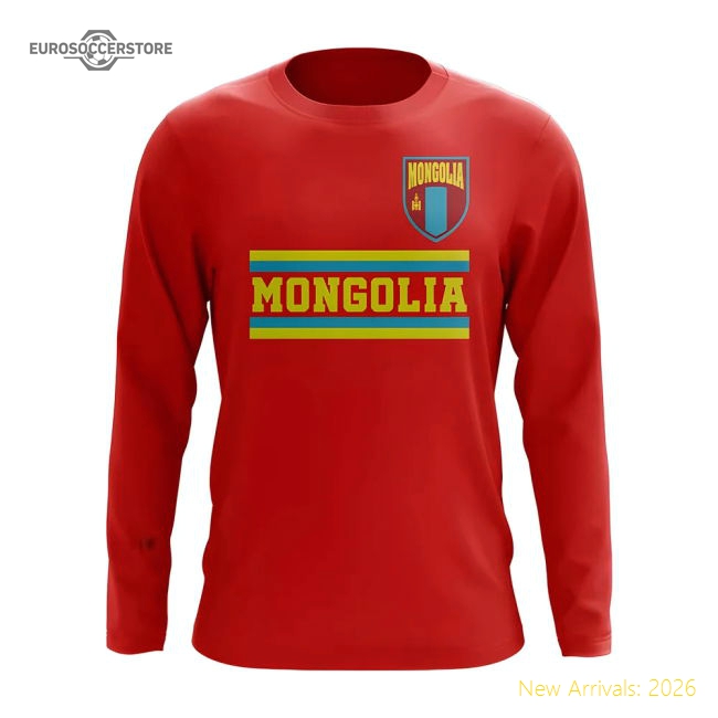 Mongolia Core Football Country Long Sleeve T-Shirt (Red)-Football Jersey Hub