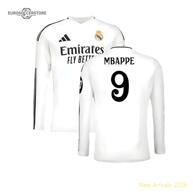 2024-2025 Real Madrid Long Sleeve Home Shirt (Mbappe 9)-Football Jersey Hub