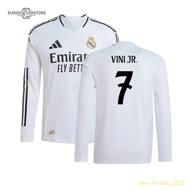 2024-2025 Real Madrid Authentic Long Sleeve Home Shirt (Vini Jr. 7)-Football Jersey Hub