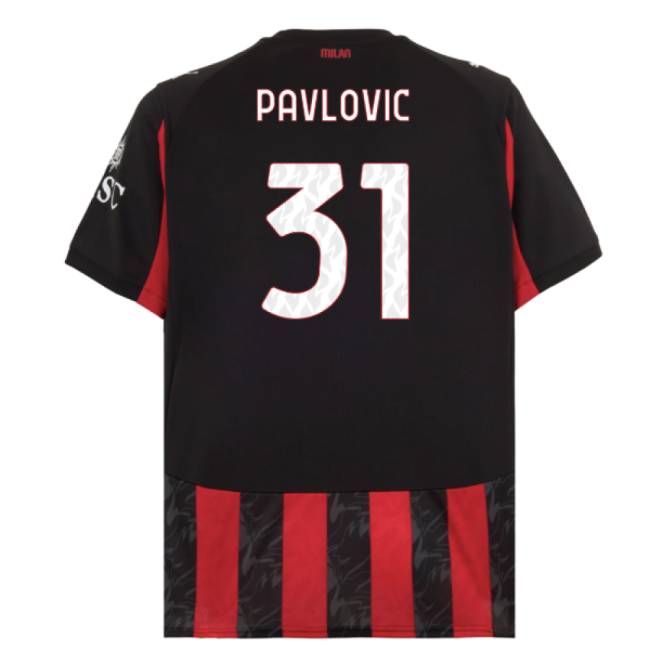 2025-2026 AC Milan Home Shirt (Pavlovic 31)-Football Jersey Hub