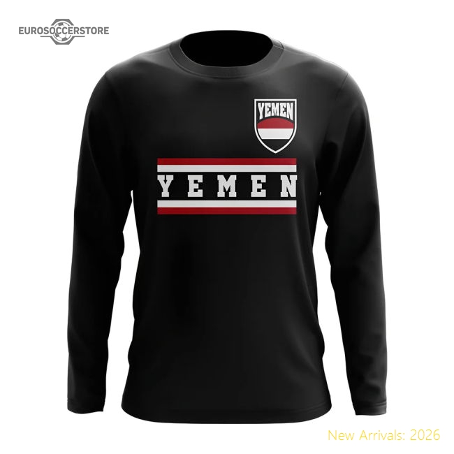 Yemen Core Football Country Long Sleeve T-Shirt (Black)-Football Jersey Hub