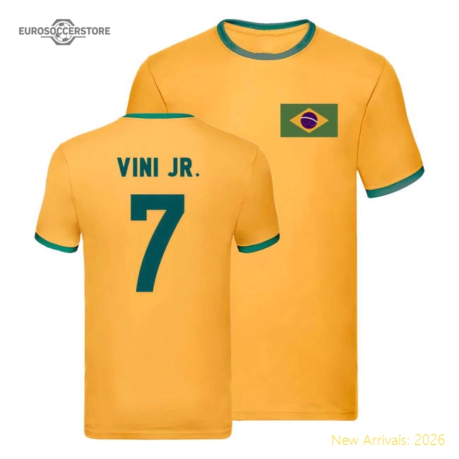 Brazil Ringer T-Shirt (Vini Jr 10)-Football Jersey Hub