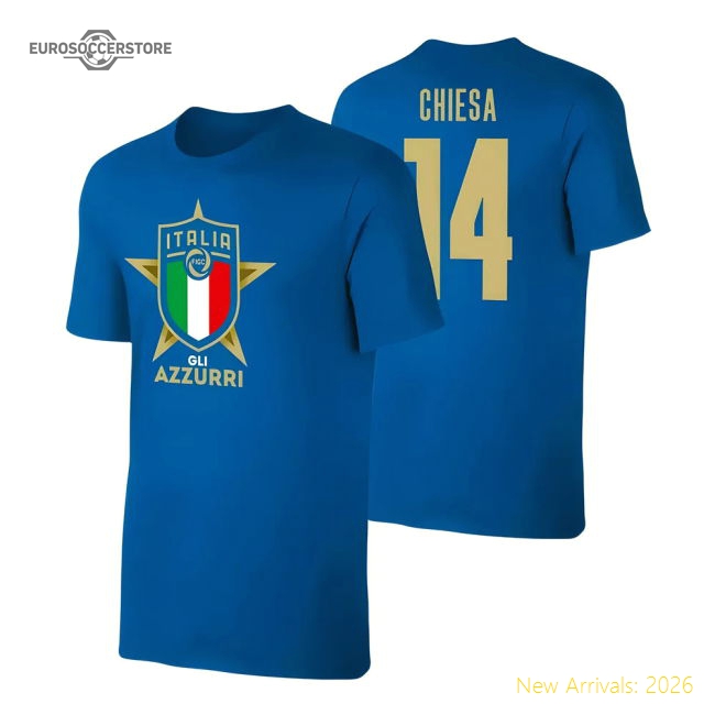 Italy Euro 2020 T-Shirt (Chiesa 14) Blue-Football Jersey Hub