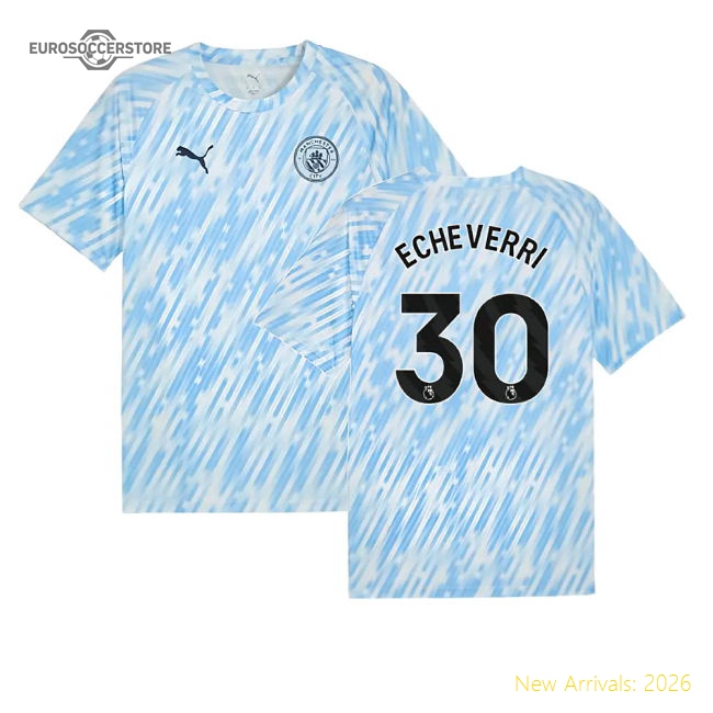 2025-2026 Man City Warm Up Jersey (Silver Sky) (Echeverri 30)-Football Jersey Hub