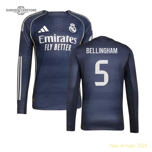 2025-2026 Real Madrid Authentic Long Sleeve Away Shirt (Bellingham 5)-Football Jersey Hub