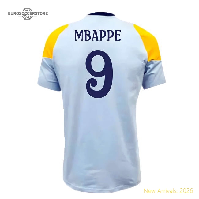 2024-2025 Real Madrid Training Tee (Glow Blue) (Mbappe 9)-Football Jersey Hub