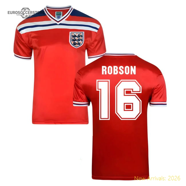 Score Draw England World Cup 1982 Away Shirt (Robson 16)-Football Jersey Hub