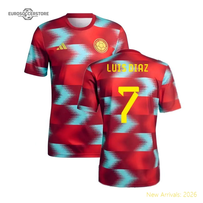 2022-2023 Colombia Pre-Match Shirt (Red) (LUIS DIAZ 7)-Football Jersey Hub